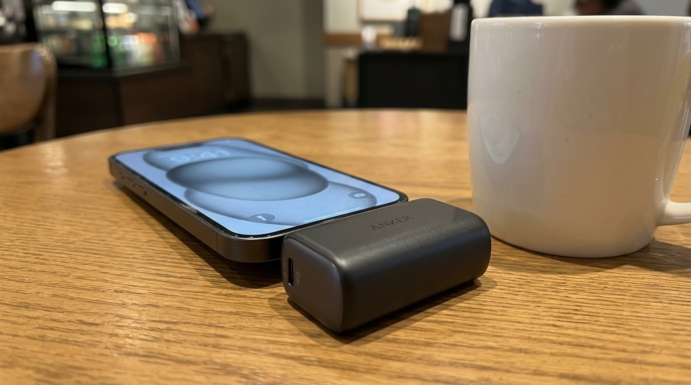 Внешний аккумулятор Anker подключён к смартфону через USB-C