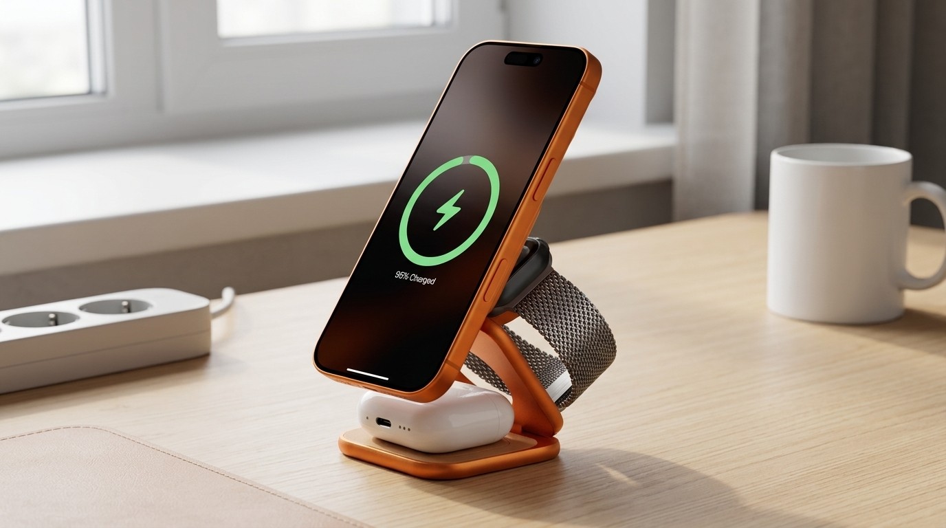 Станция KUXIU заряжает iPhone, AirPods и часы