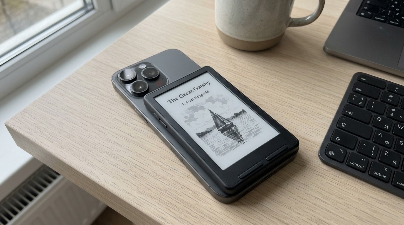 Читалка XTEINK на спине iPhone