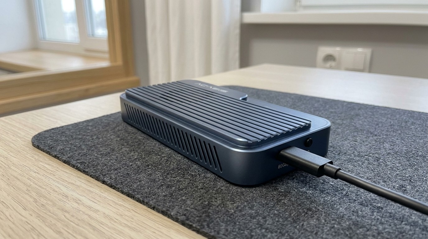 Корпус Acasis с подключённым кабелем Thunderbolt