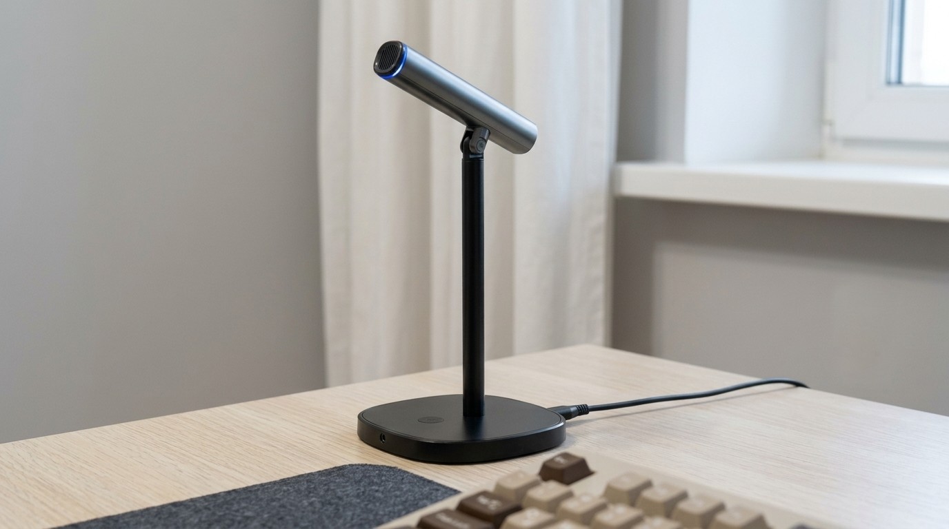 USB-микрофон LINIM на столе у клавиатуры