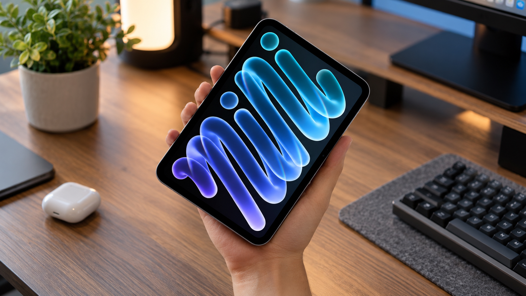 iPad mini с OLED экраном в руке