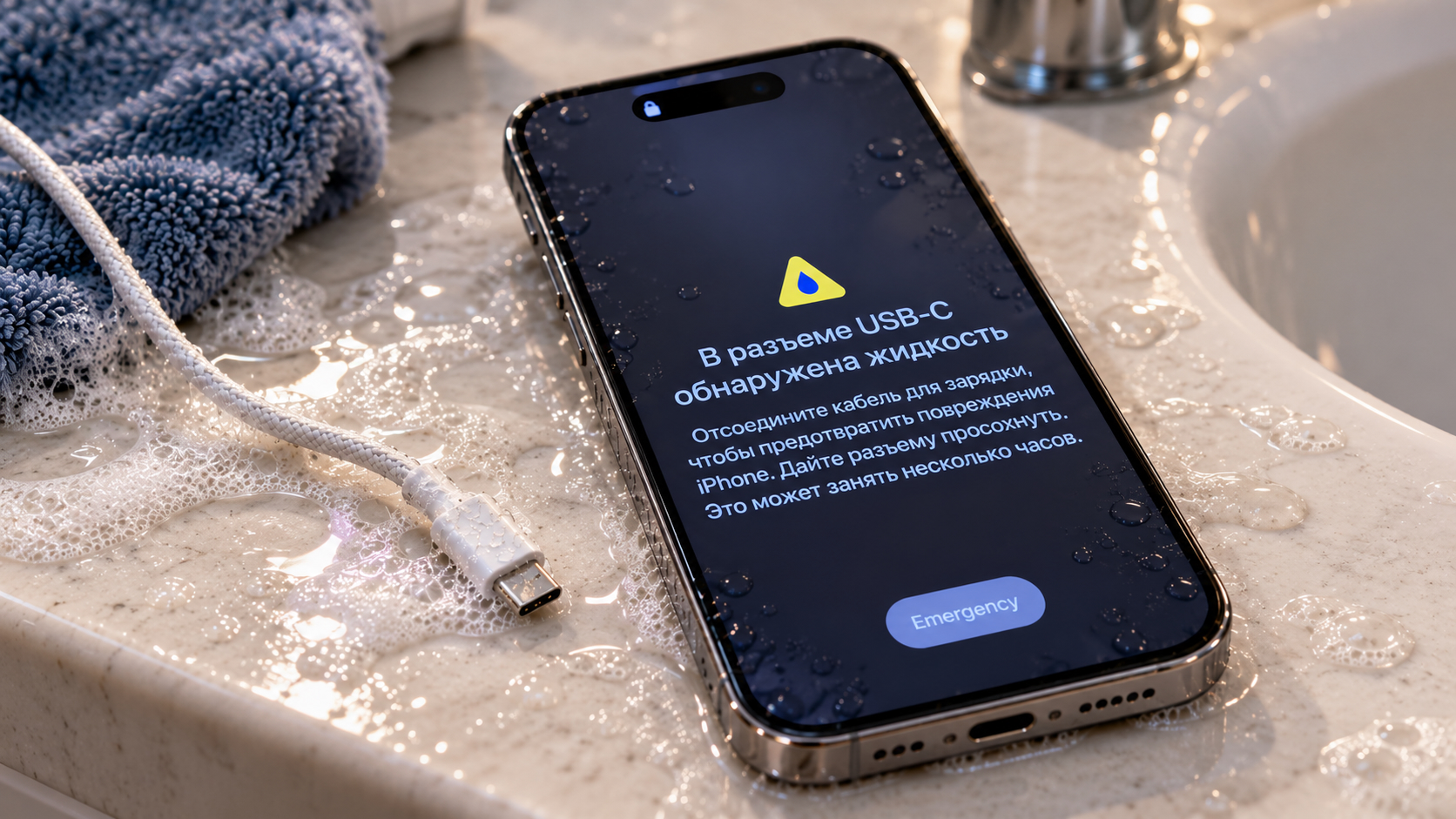 Сообщение о жидкости в порте USB-C iPhone
