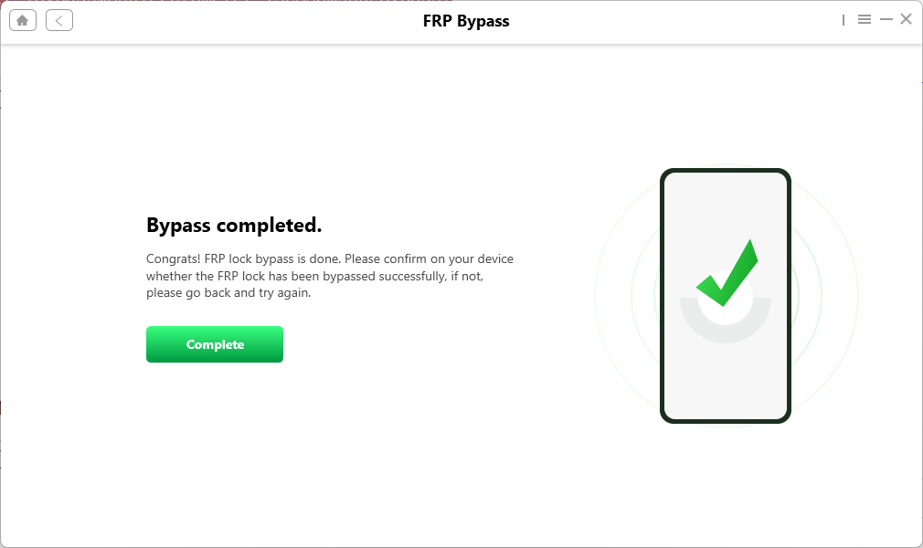 Fonelora Android Unlock показывает, что блокировку сняли