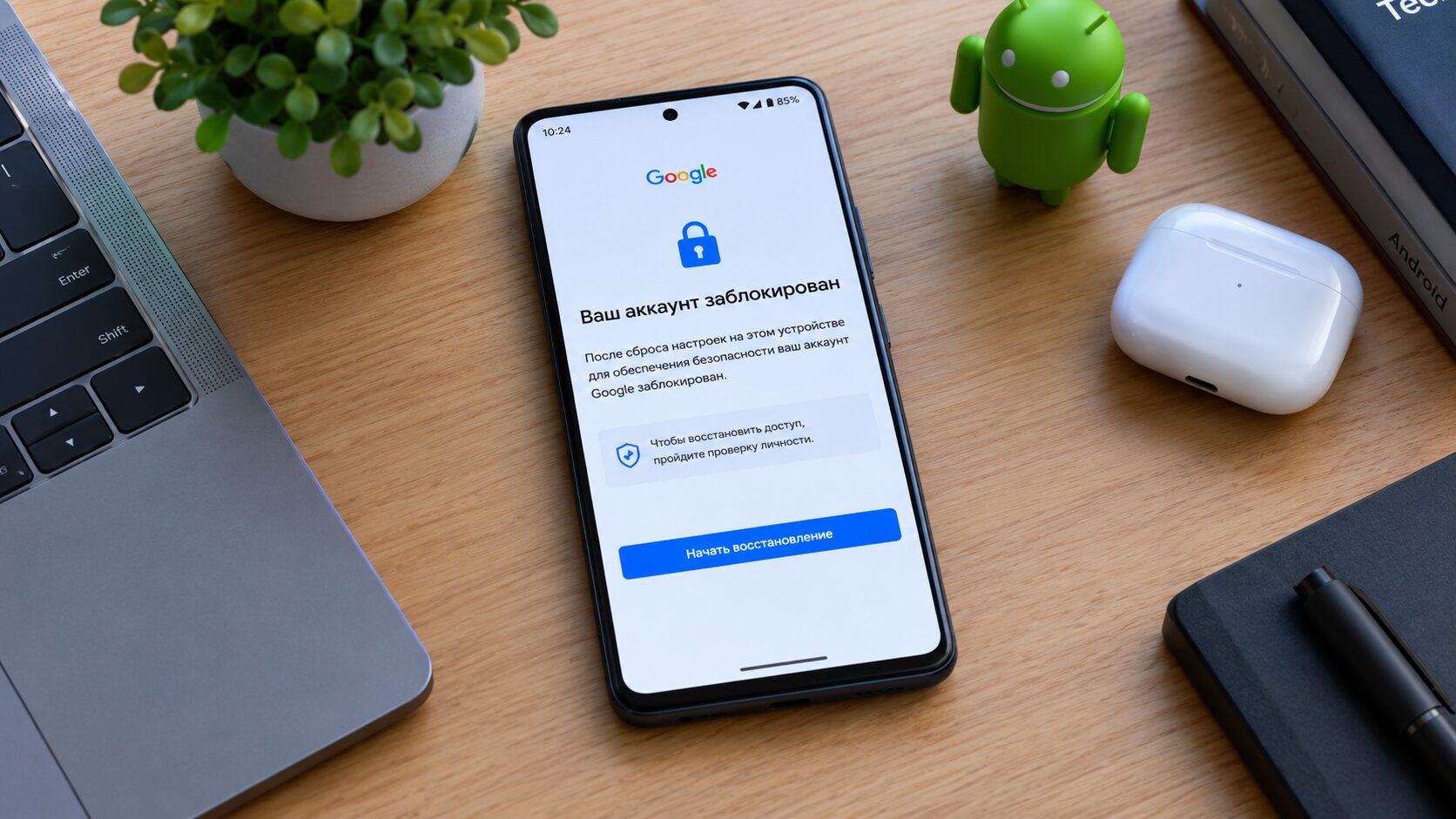 Телефон на Android с экраном блокировки аккаунта Google после сброса