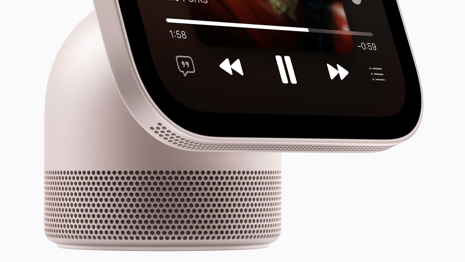 База HomeView с динамиком и шарниром, на экране плеер Apple Music