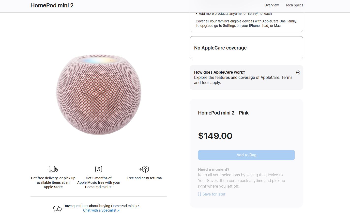 Цена HomePod mini 2 в США