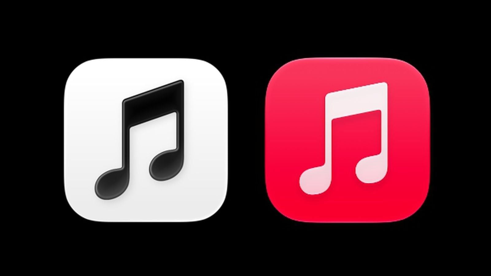 Новая черно-белая иконка Apple Music рядом со старой красной