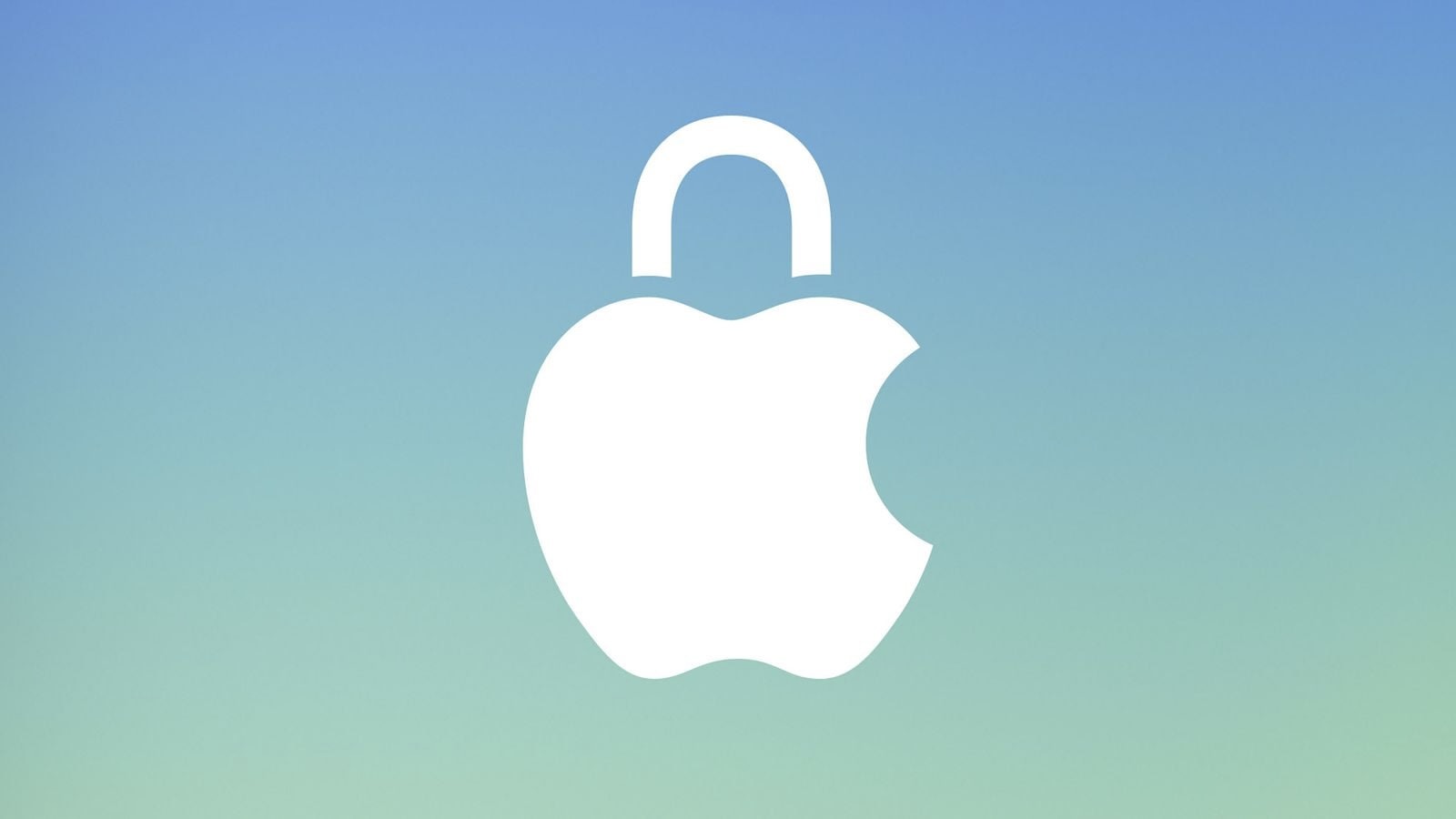 Логотип Apple в виде замка на сине-зеленом фоне