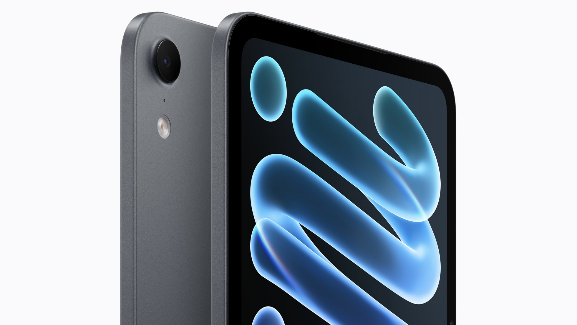 Задняя панель и экран iPad mini цвета «темная ночь» крупным планом: камера, вспышка и тонкие рамки