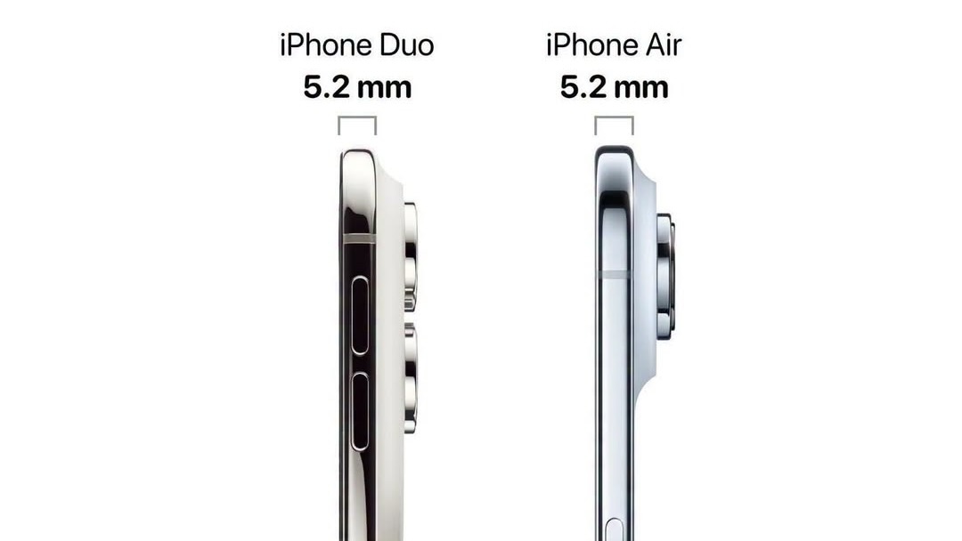 Сравнение толщины iPhone Air 2 и iPhone Duo в раскрытом виде