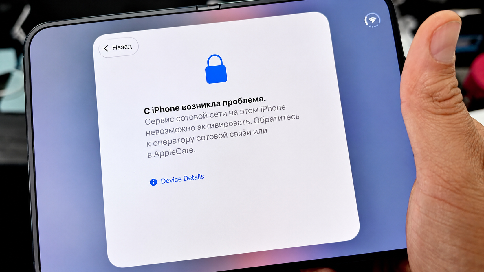 На экране iPhone Duo сообщение «С iPhone возникла проблема» и просьба обратиться к оператору или в AppleCare