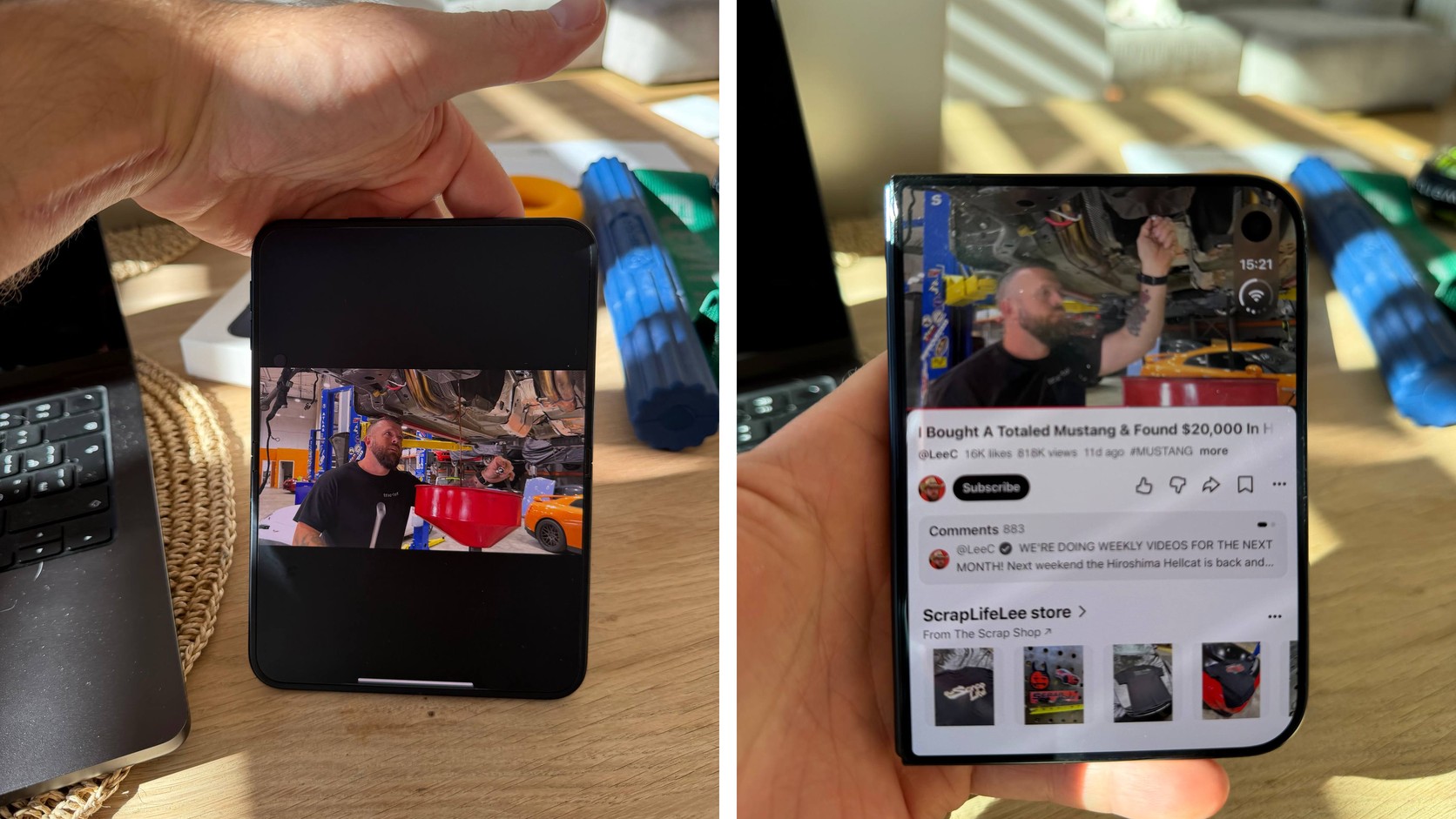 YouTube на наружном и внутреннем экранах iPhone Duo