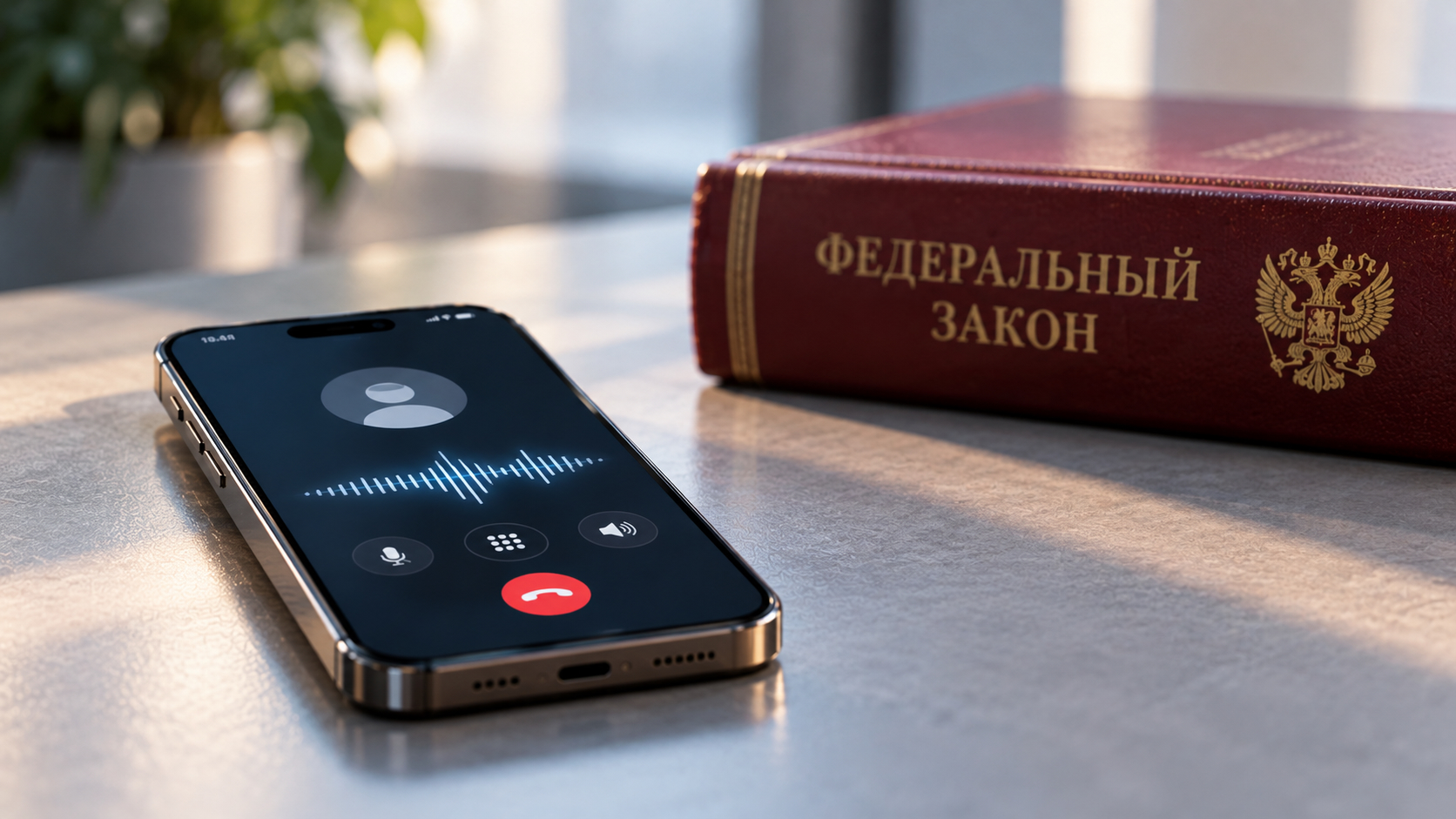 Федеральный закон рядом с айфоном, на котором идет звонок