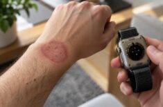 Новые Apple Watch Series 12 и Ultra 4 оставляют красные следы на руке. Новые Apple Watch Series 12 и Ultra 4 оставляют красные следы на руке. Фото.