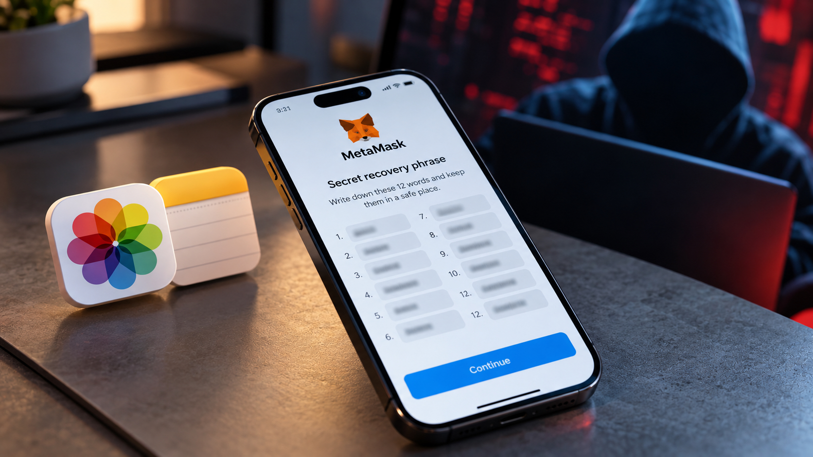Экран MetaMask с фразой восстановления — такие снимки и ищет вирус