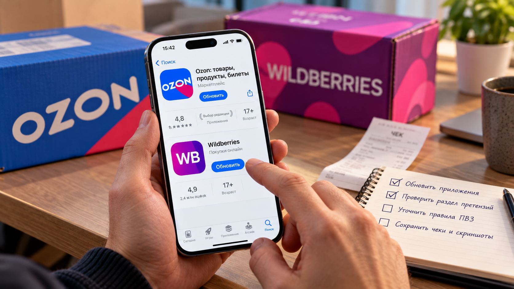 Обновление приложений Ozon и Wildberries на iPhone
